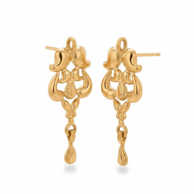 1980s Rare 19k Yellow Gold Vintage Floral Drop Earrings, A Pair For Sale - Image 11 of 13