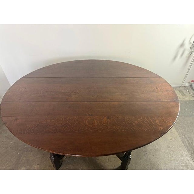 English Oak Gateleg Dining Table With Turned Supports For Sale - Image 11 of 15