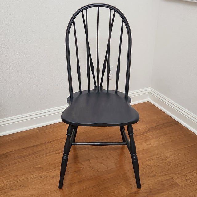 American Vintage Windsor-Style Brace Back Chair Newly Refinished in Carbon Grey For Sale - Image 3 of 12