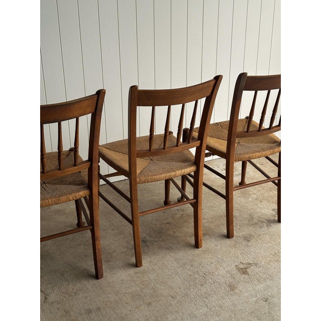 Wood Vintage Maple Dining Chairs With Hand-Woven Rush Seats, Set of Six For Sale - Image 7 of 18