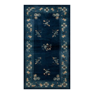 1920s Navy Blue Floral Antique Chinese Peking Rug 3' 0''x 5' 10'' Wool Hand Knotted Pile Carpet For Sale