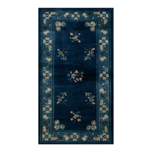 1920s Navy Blue Floral Antique Chinese Peking Rug 3' 0''x 5' 10'' Wool Hand Knotted Pile Carpet