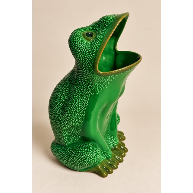 Gumps Mid 20th Century Gumps Vintage Italian Porcelain Frog Umbrella Stand For Sale - Image 4 of 9
