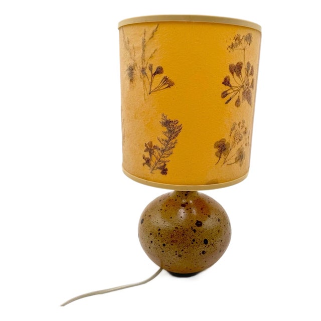 Pyrite Stoneware Ball Lamp with Lampshade Containing Dried Flowers, 1970s For Sale