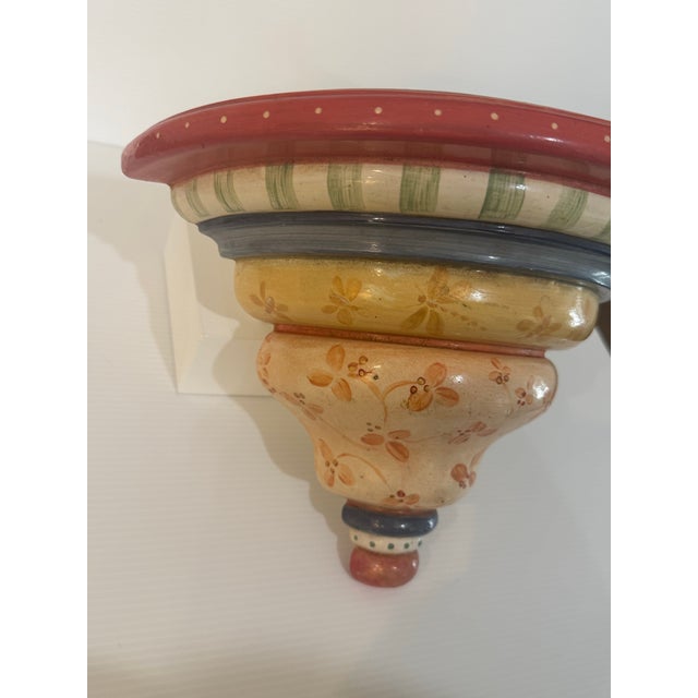Cream Signed Nance Aitchison 1998 Hand Painted Tuscan Wall Shelf Bracket For Sale - Image 8 of 12