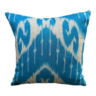 1990s Handmade Silk Ikat Square Pillow Cover For Sale