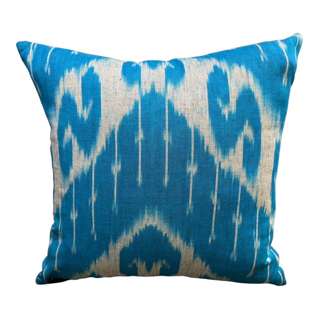 1990s Handmade Silk Ikat Square Pillow Cover For Sale