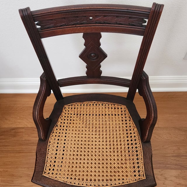 Brown Antique Eastlake Victorian Side or Desk Chair With Caned Seat For Sale - Image 8 of 10