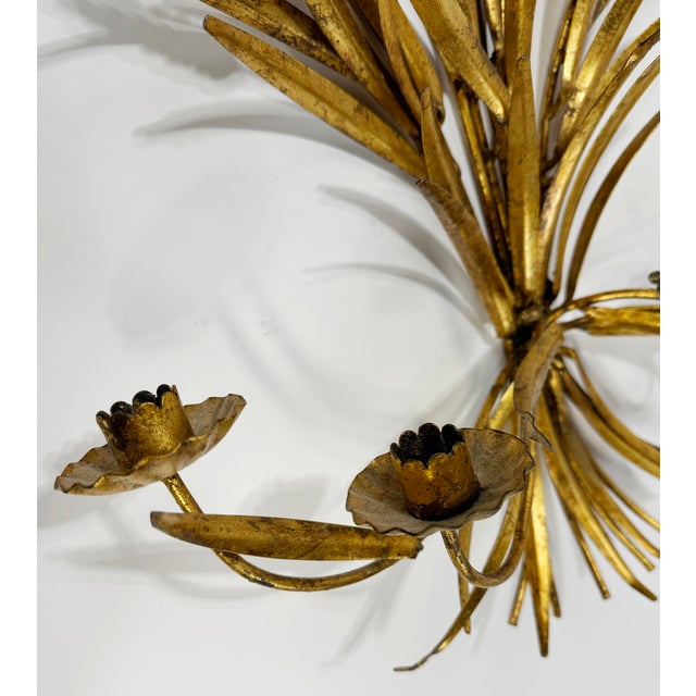 Mid 20th Century Vintage Large Gilt Tole Sheaf of Wheat Wall Candle Sconce For Sale - Image 5 of 7