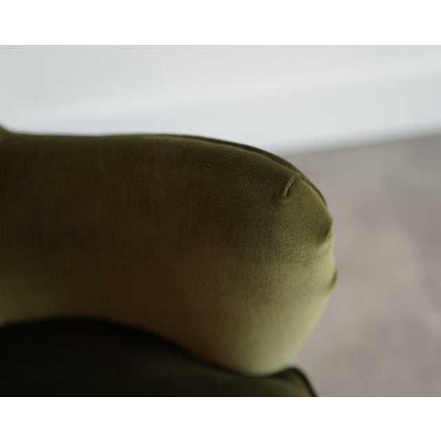 Wood Vladimir Kagan Barrel Lounge Chairs in Olive Green Velvet and Walnut Legs For Sale - Image 7 of 10