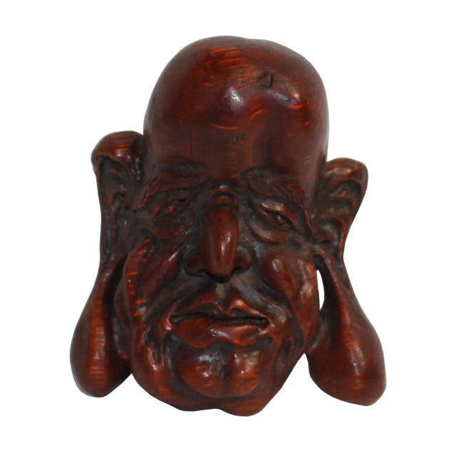 Wood Chinese Bamboo Carved Old Man Face Display For Sale - Image 7 of 7