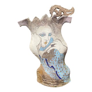 20th C. Fine & Large Retro Kemenyffy Double Sided Sculptural Raku Art Vessel For Sale