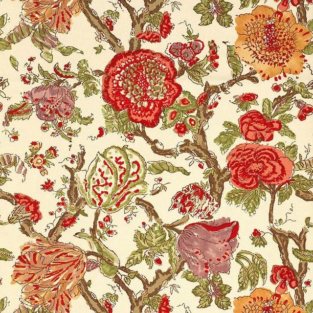Sample- Schumacher Pondicherry Fabric in Coral For Sale