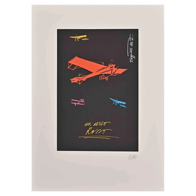 Fabio De Poli, Red Aircraft, Lithograph, 1970s For Sale