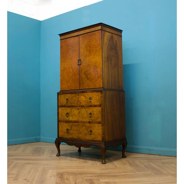 Vintage Art Deco Style Walnut Tallboy Linen Cabinet, 1950s For Sale - Image 4 of 12