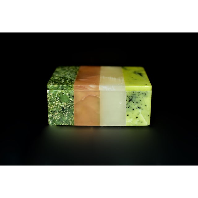 Natural Gemstone Box Rose Quartz Onyx Serpentine Four Stones Beautiful Italian Made For Sale - Image 4 of 11