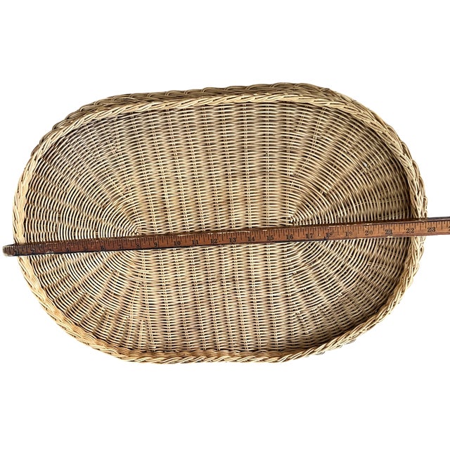 Vintage Woven Wicker Elephant Tray Side Drinks Table With Wood Tusks, Tropical Regency Style For Sale - Image 12 of 13