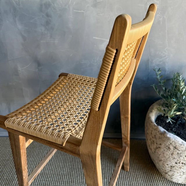 Indoor Outdoor Solid Teak Wood Counter Height Stool For Sale - Image 10 of 11
