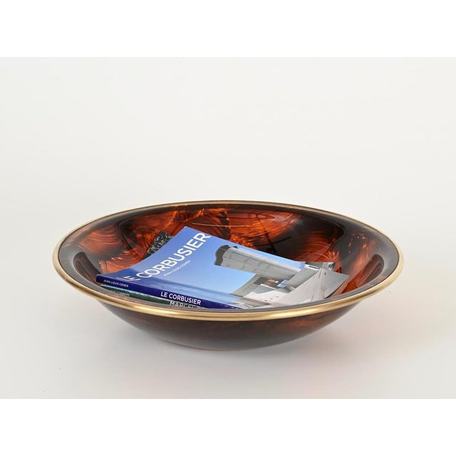 Vintage Bowl in Tortoiseshell Acrylic and Brass, 1970s For Sale - Image 4 of 11
