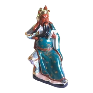 Vintage Chinese Red Face Guan Yu Gong Warrior Hand Painted Porcelain Figurine