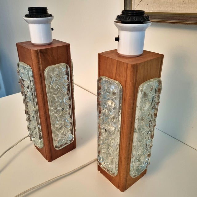 1960s 1960s Mid-Century Modern Scandinavian Teak and Glass Table Lamps - a Pair For Sale - Image 5 of 11
