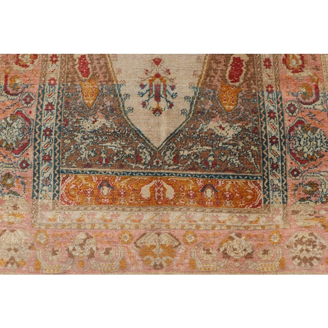 Antique Turkish Sivas Prayer Rug With Floral Design in Ivory, Taupe, and Pink For Sale In Atlanta - Image 6 of 11