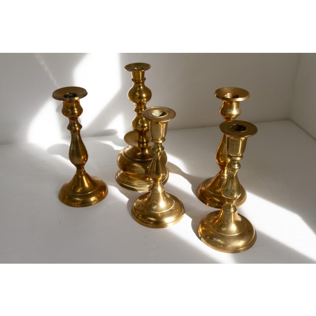 Vintage Danish Brass Candlesticks, 1950s, Set of 5 For Sale - Image 3 of 18