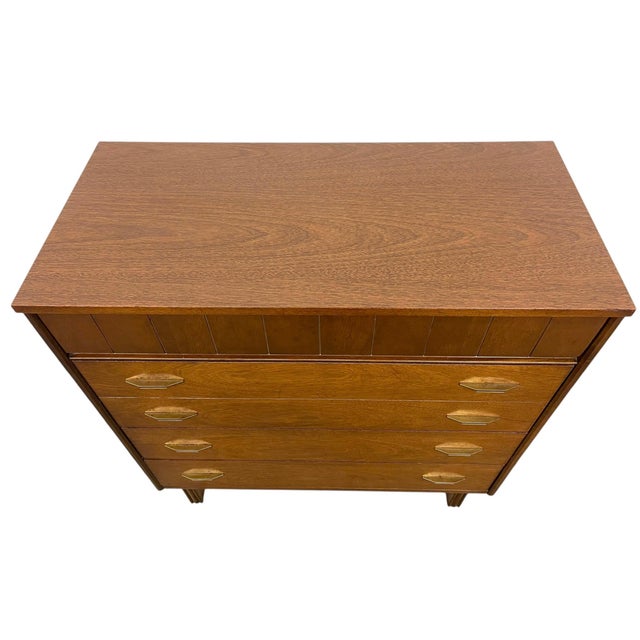 Brass 1970s Mid Century Modern Bassett Furniture 4 Drawer Dresser With Dovetail Construction and Brass-Toned Pulls For Sale - Image 8 of 9