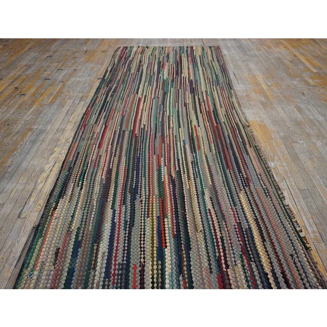 American 1930s Multicolor Stripe Folk Art Antique American Braided Rug 4'6" X 11'6" Wool Carpet For Sale - Image 3 of 13