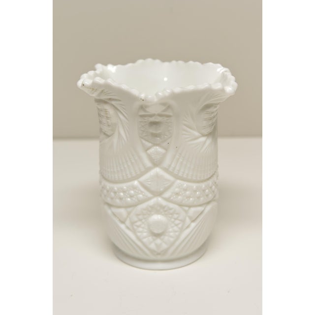 Victorian Kemple Glassworks Milk Glass Celery Vase Valtec Sunburst Pattern For Sale - Image 3 of 5
