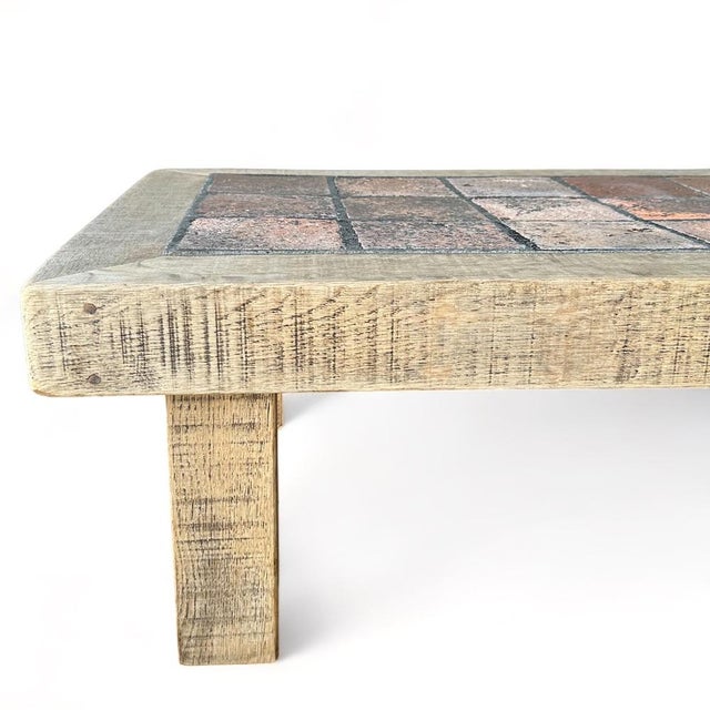 Mid-Century Modern Vintage Brutalist Wood and Ceramic Coffee Table, 1970s For Sale - Image 3 of 7
