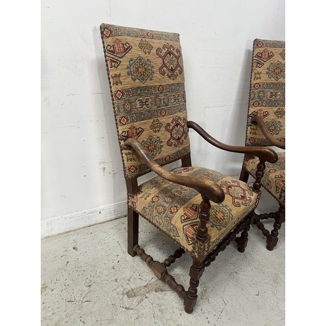 Wood Louis XIII Style Armchairs with High Backs, 1900s, Set of 4 For Sale - Image 7 of 15