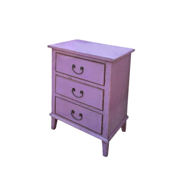 Asian Distressed Lavender Purple 3 Drawers Flare Legs End Table Nightstand For Sale - Image 3 of 5