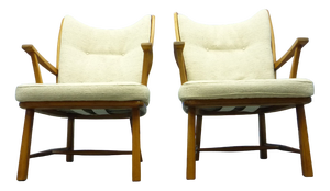 Set of Cherry Wingback Armchairs, 1950s