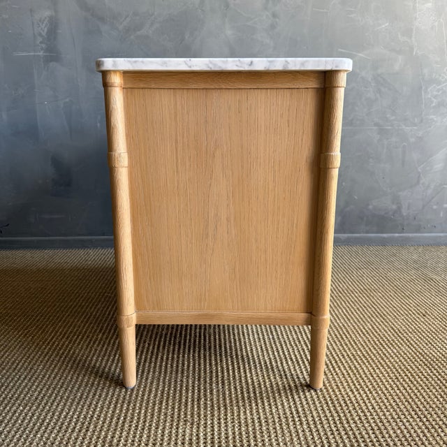 Wood Marie Classic White Oak 3 Drawer Night Stand White Marble Top Natural Finish For Sale - Image 7 of 15