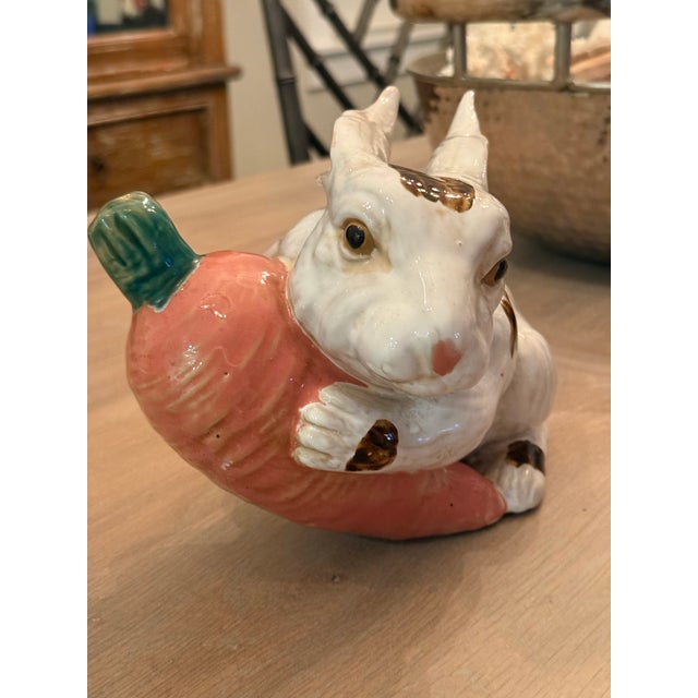 Majolica Bunny Rabbit Holding Large Carrot For Sale - Image 11 of 11