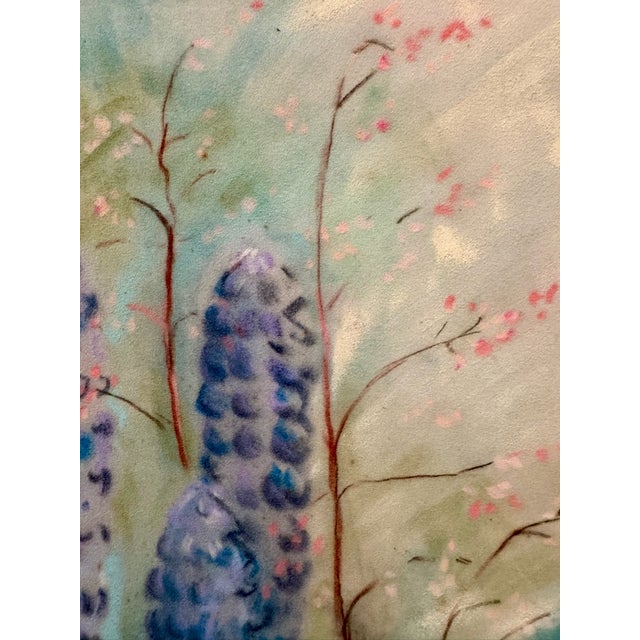 Rustic Henry Emil Salloch Original Pastel on Paper Meadow Study of Purple Lupines. For Sale - Image 3 of 6