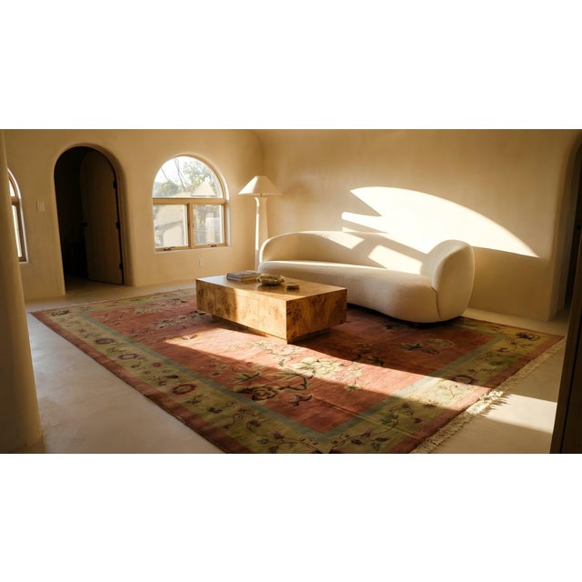 1920s Pink Cerise Floral Sprays Antique Chinese Art Deco Carpet 9' X 11' 5'' Knotted Wool Rug For Sale - Image 10 of 12