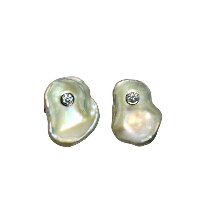 Diamond Fresh Water Pearl Cufflinks 14k Gold 0.45 TCW Designer Certified, Pair For Sale - Image 11 of 14