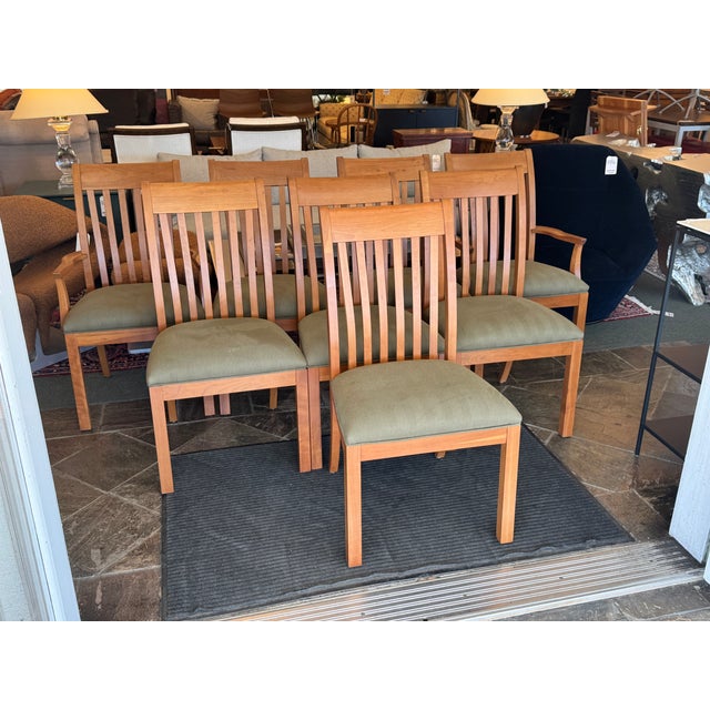 Ethan Allen Ethan Allen Arts & Crafts Style Cherry Dining Table With Eight Slat-Back Chairs For Sale - Image 4 of 17