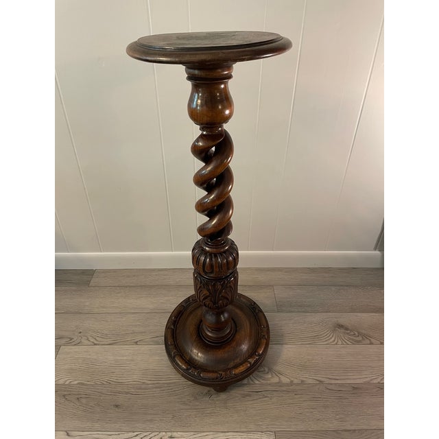 Early 1900s Hand Carved Open Barley Twist Pedestal Stand Display Table For Sale - Image 10 of 12