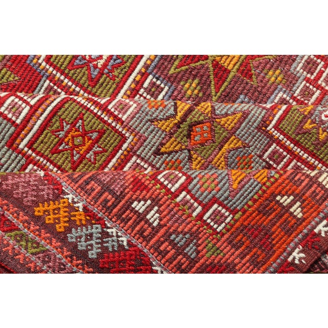 Vintage Turkish Kilim Rug With Rich Red and Multicolor Motif Design 4'6" X 10'2" For Sale - Image 10 of 10