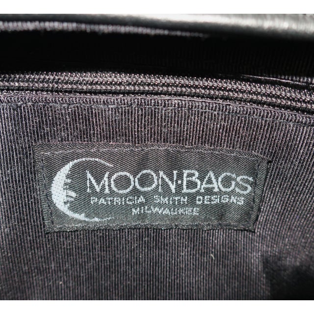 Moon Bags by Patricia Smith Needlepoint Leather & Hand Painted Lacquer Wood Handbag For Sale - Image 11 of 15