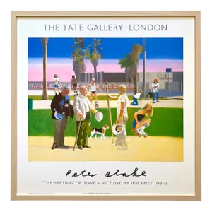 Peter Blake Vintage 1985 Lithograph Print Framed Pop Art Poster " the Meeting or Have a Nice Day, Mr Hockney " 1981
