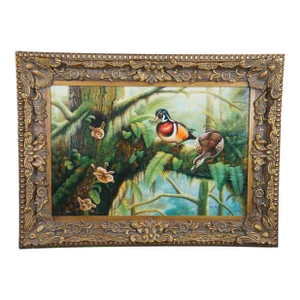 Late 20th Century Ray Shaw Duck Flight Realist Landscape Painting Oil on Canvas Framed