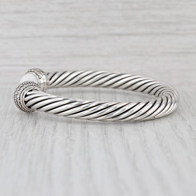 2010s Yurman 1.40ctw Diamond White Agate Cuff Bracelet W/ Pouch Sterling Silver 6.5" For Sale - Image 5 of 8