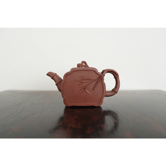 1950s Chinese Relief Design Pottery Teapot For Sale - Image 4 of 14