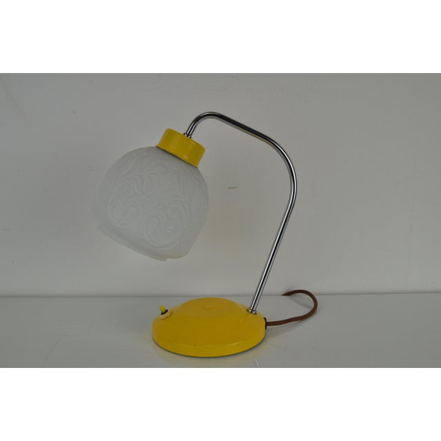 Made in czechoslovakia. Made of glass, lacquered metal, chrome. With aged patina. Re-polished. 1x60w, e27 or e26 bulb. Us...