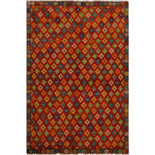 1990s Rustic 1990s Southwestern Orange/Gray Wool Rug - 4'11 X 6'6 For Sale