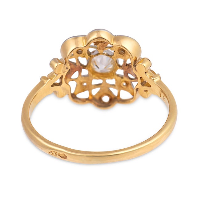 1910s French Belle Époque Diamond 18k Yellow Gold Platinum Flower Ring, Size 6.25 For Sale In Los Angeles - Image 6 of 6